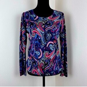 Talbots Sweater Womens Medium Merino Wool Cardigan Paisley Office Secretary Blue